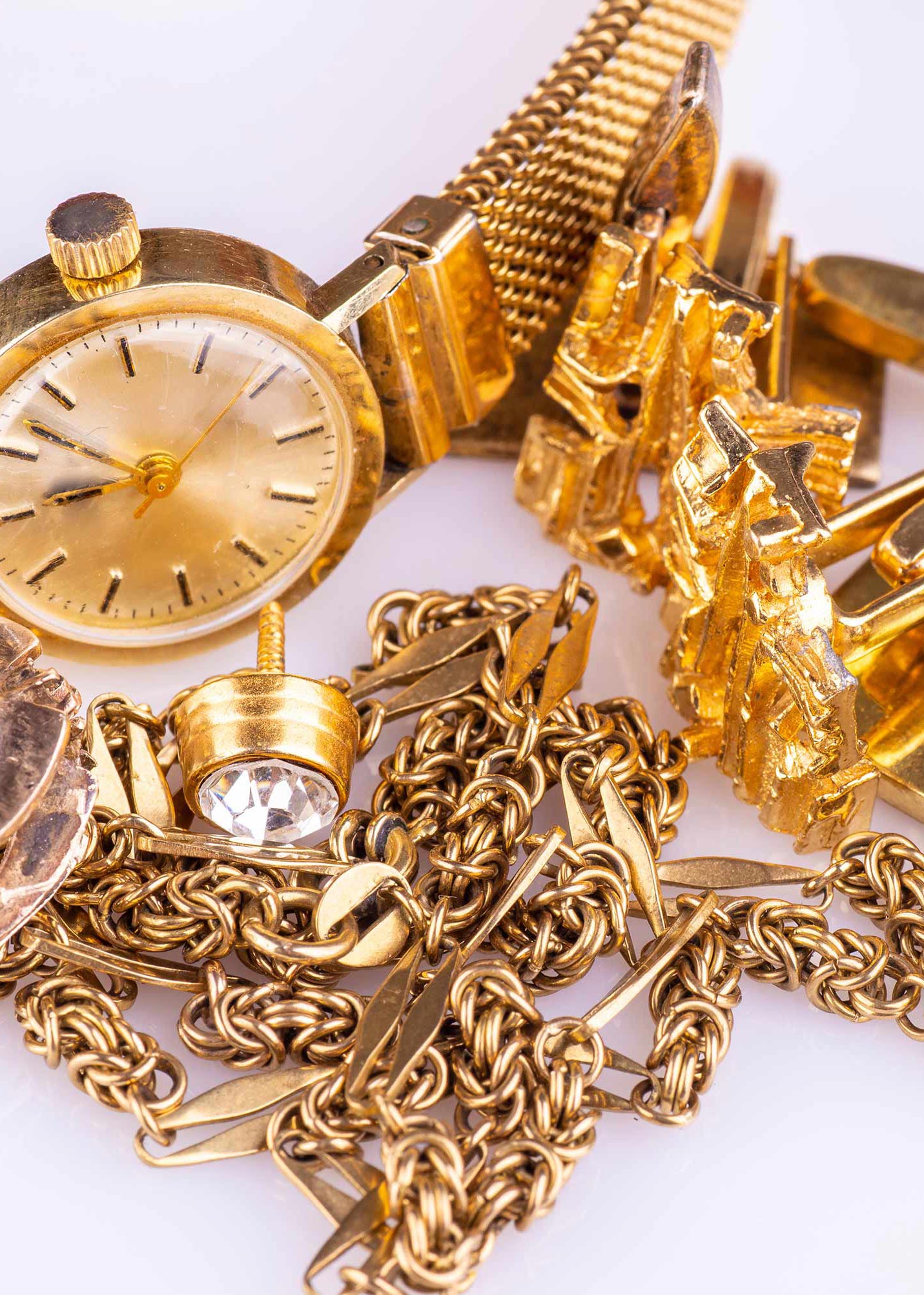 A collection of old gold jewellery for precious metal recycling